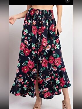 eesome Navy Maxi Skirt with Pink & Green Floral Print